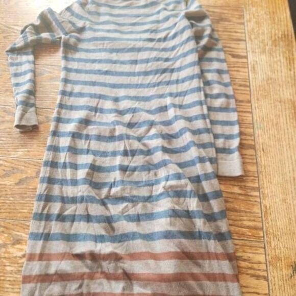 Peruvian Connection Pomata Sweater Dress Medium Taupe Brown Striped Pima Cotton - Picture 4 of 4